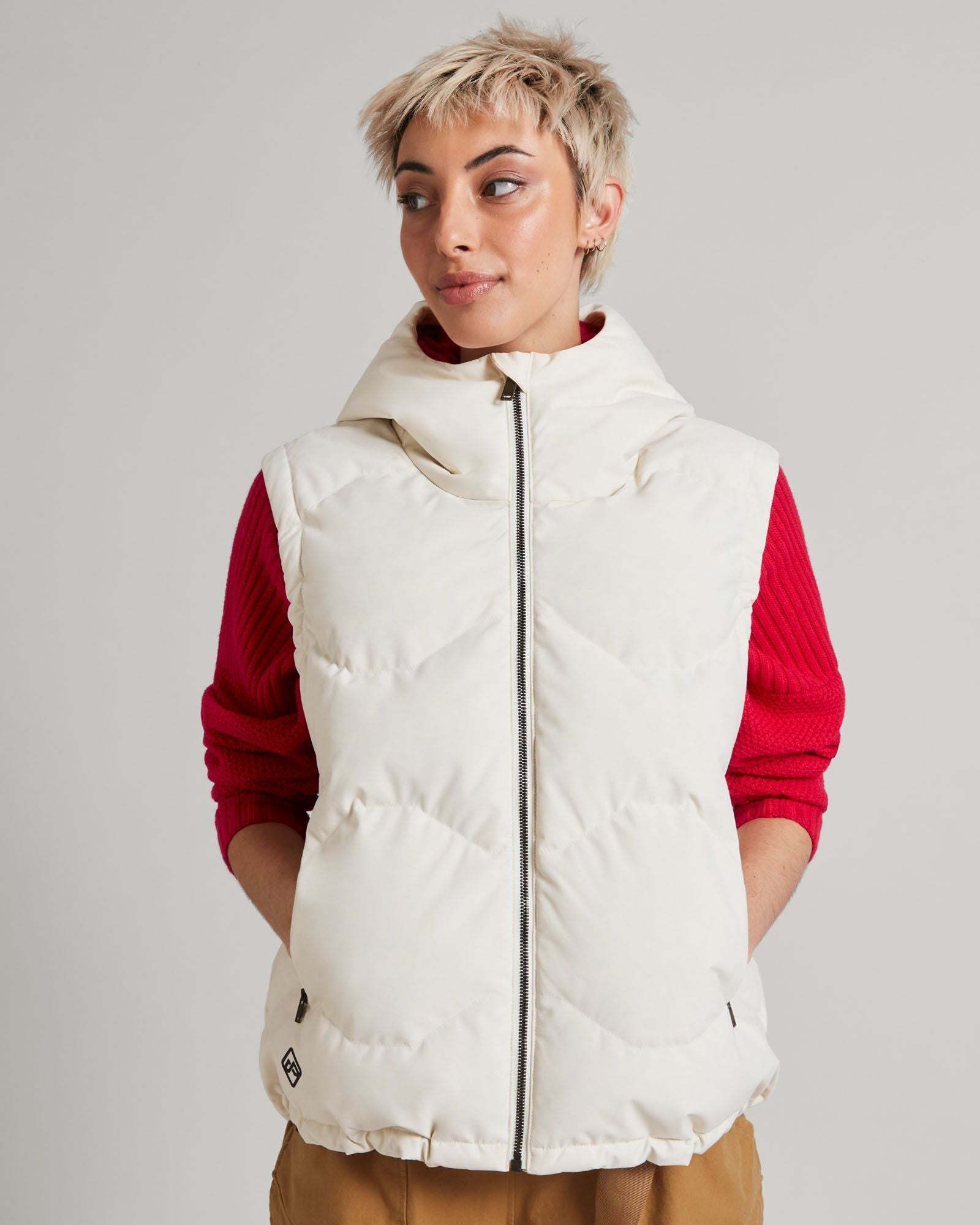 Women's Frisco X Hooded Down Vest - Natural – Kathmandu NZ