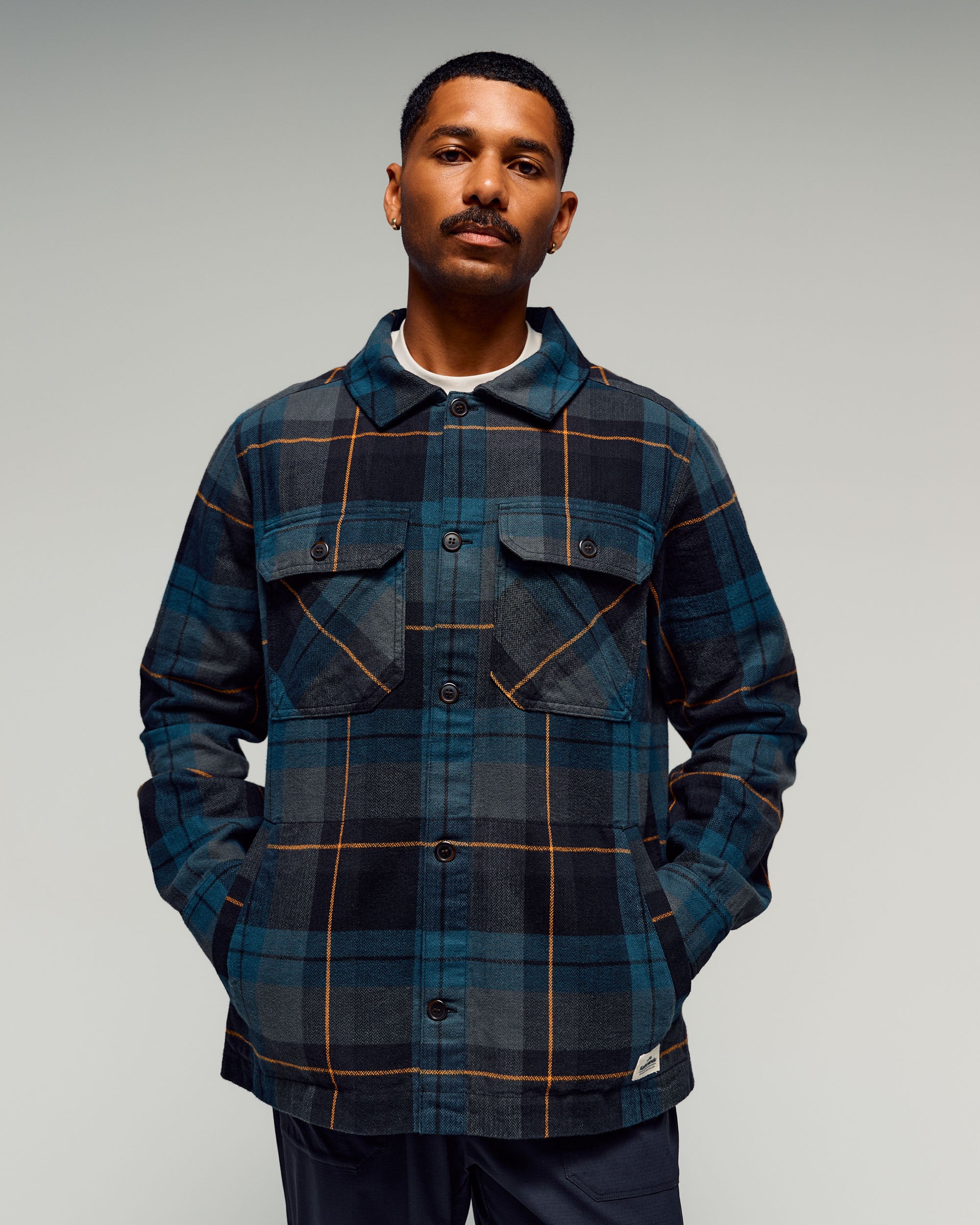 Men's Retreat Huntly Long Sleeve Overshirt - Deep Lagoon Plaid