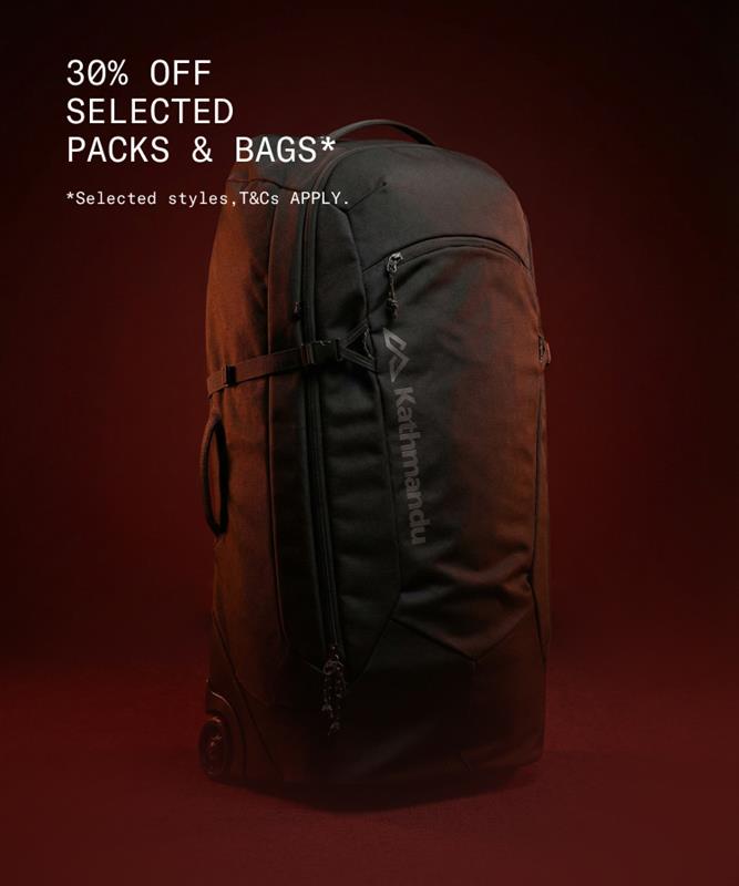 30% off selected packs & bags* *Selected styles, T&Cs apply.