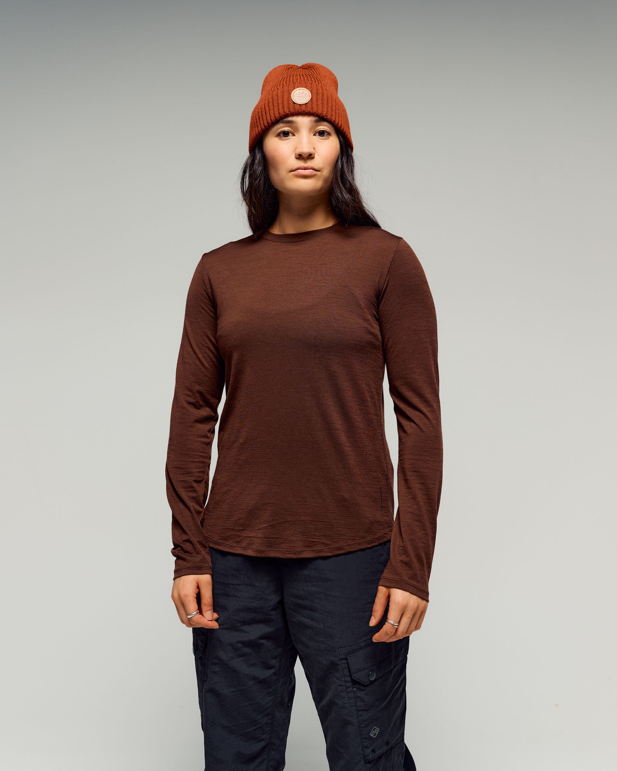 Women's 100% Merino Long Sleeve Crew Top - Cocoa – Kathmandu NZ