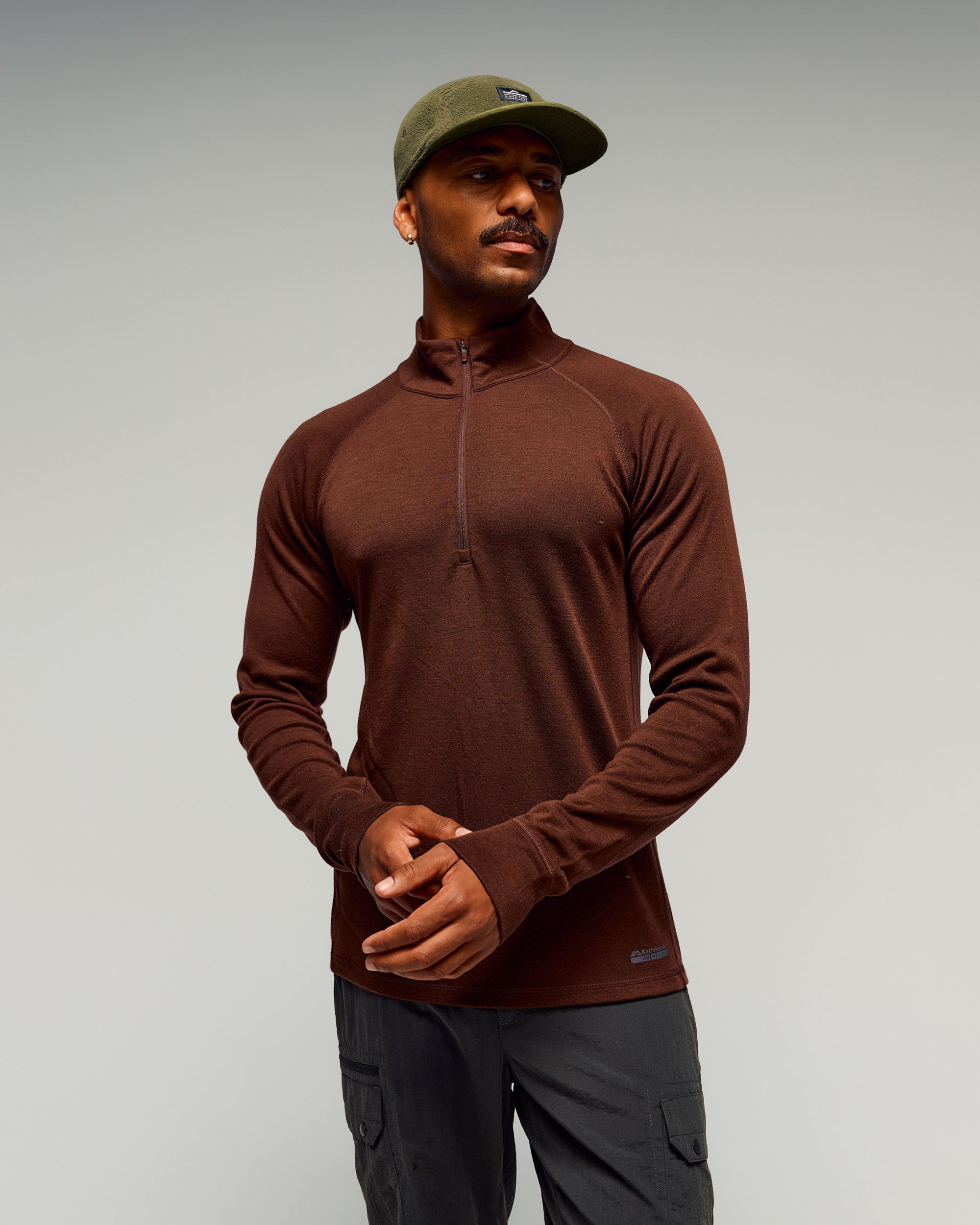 Men's K-Merino 250 1/4 Zip Long Sleeve Top - Cocoa – Kathmandu NZ