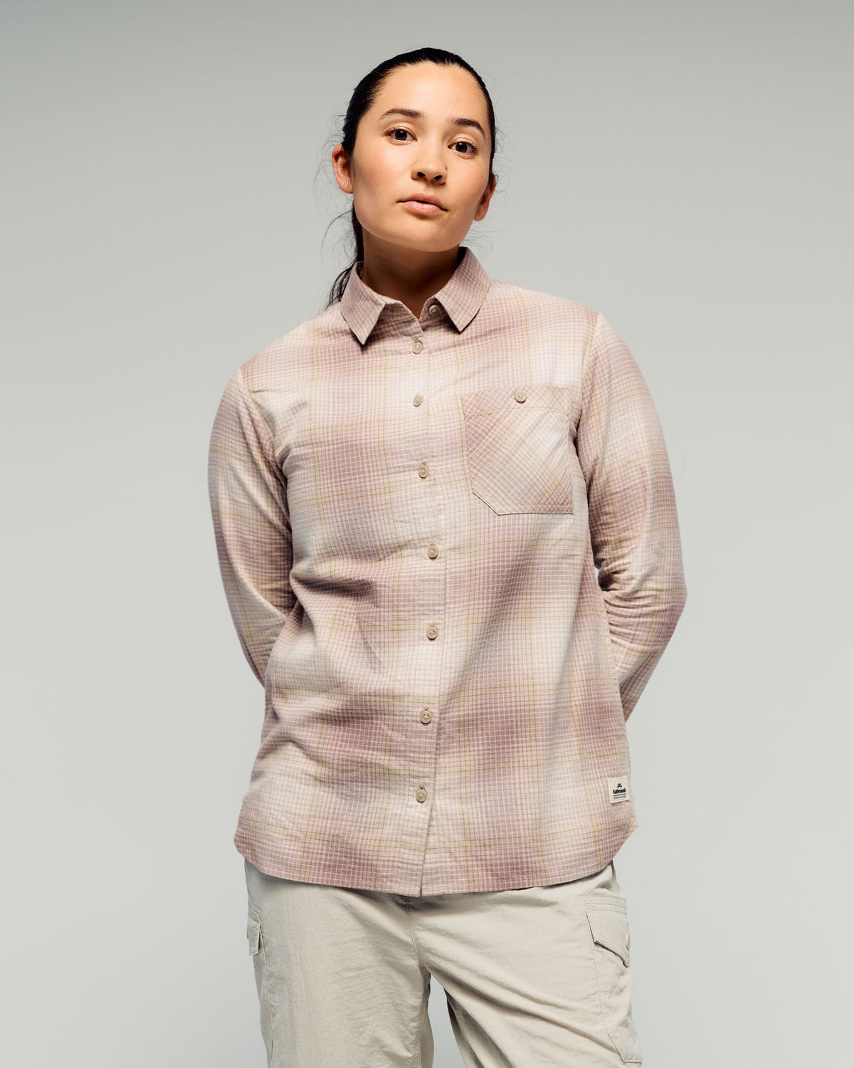Women's Retreat Fyfe Long Sleeve Shirt - Taupe/Verde Plaid – Kathmandu NZ