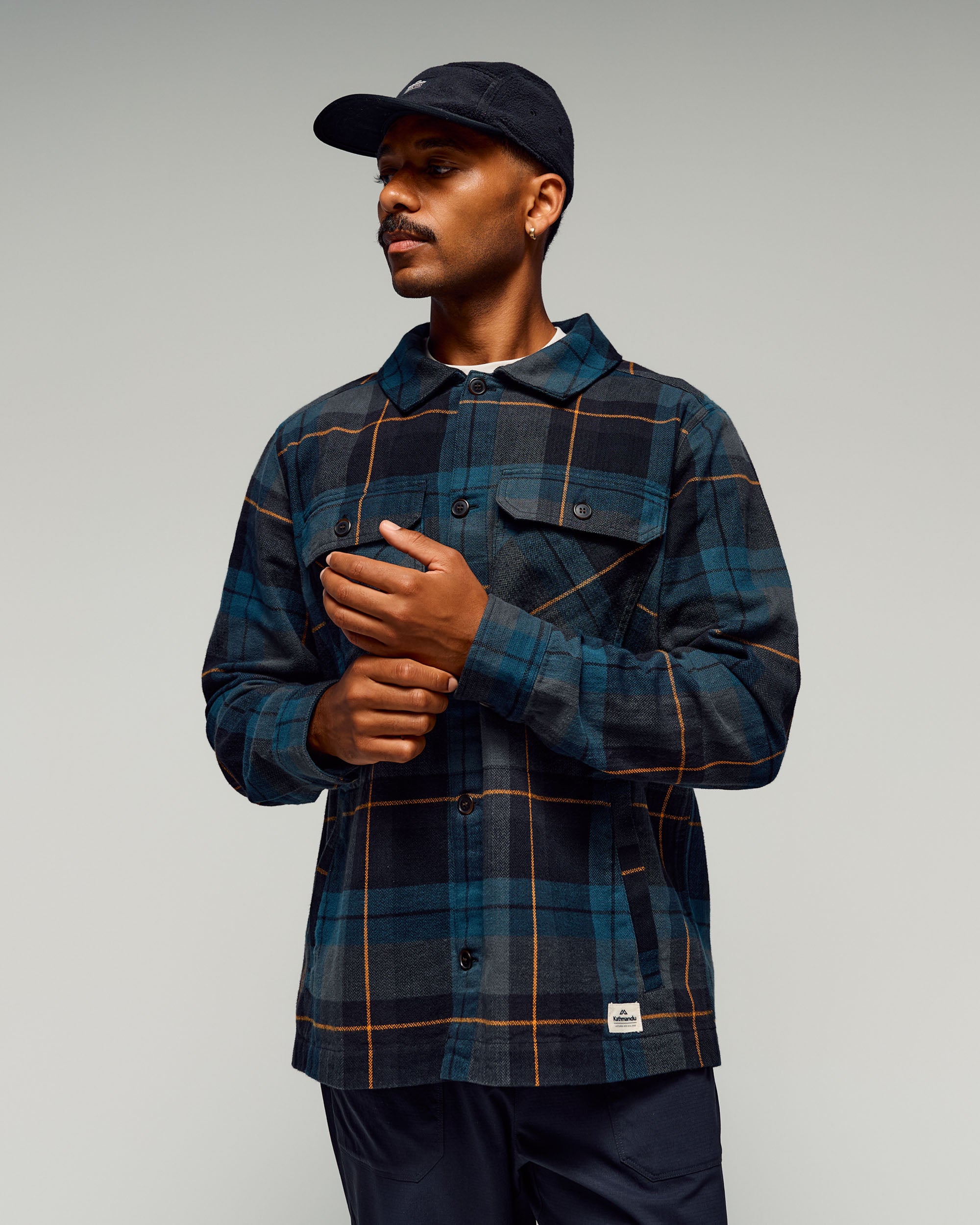 Men's Retreat Huntly Long Sleeve Overshirt - Deep Lagoon Plaid